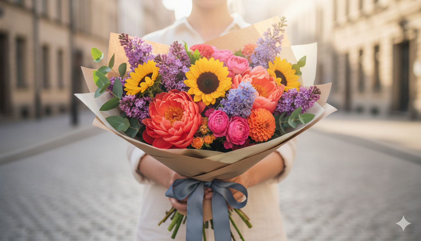 Mixed seasonal flowers bouquet